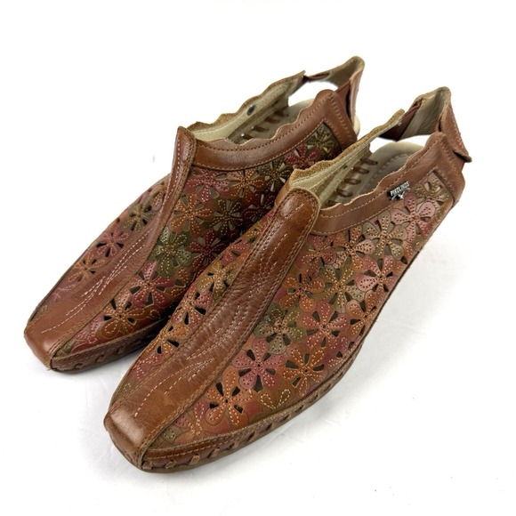 PIKOLINOS Shoes - Pikolinos Romana Shoes 38 Brown Floral Cutout Slingback Colorful Boho Chic